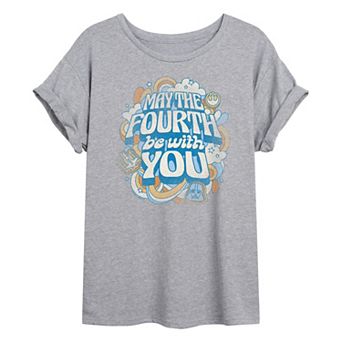 Juniors' Star Wars May The Fourth Be With You Vintage Distressed Oversized Tee