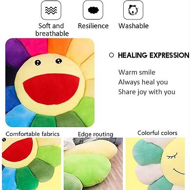 Smile Face Plush Rainbow Pillow, Sunflower Indie Decor Plush Pillow Soft & Comfortable Pillow
