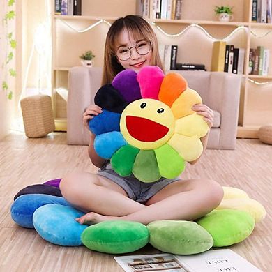 Smile Face Plush Rainbow Pillow, Sunflower Indie Decor Plush Pillow Soft & Comfortable Pillow