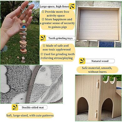 Guinea Pig Hideout, Small Animals House, Wooden Detachable Castle Accessories