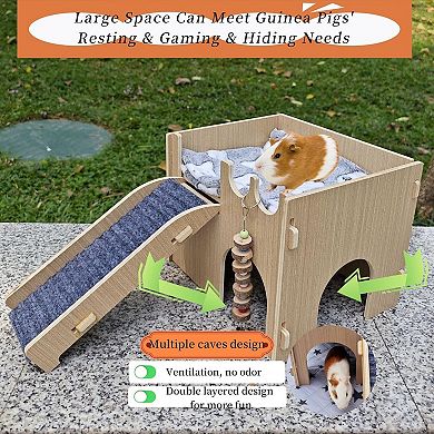 Guinea Pig Hideout, Small Animals House, Wooden Detachable Castle Accessories