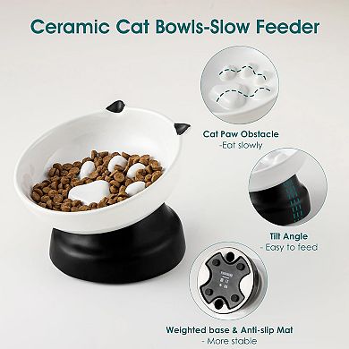 Slow Feeder Cat Bowls, Ceramic Elevated Slow Feeder Cat Bowls, Raised Food Bowl