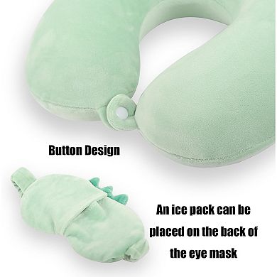 Kids Neck Pillow for Travel with Sleep Eye Mask, Cute Memory Foam Flight Sleeping Pillow