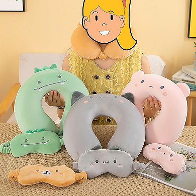Kids Neck Pillow for Travel with Sleep Eye Mask, Cute Memory Foam Flight Sleeping Pillow