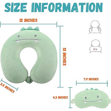 Kids Neck Pillow for Travel with Sleep Eye Mask, Cute Memory Foam Flight Sleeping Pillow