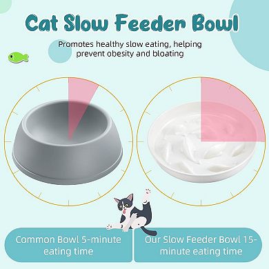 2 Pcs Cat Interactive Slow Feeder Bowl - Fish Pool Design