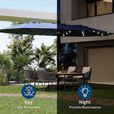 IDEALHOUSE Rectangular Patio Umbrella with Solar Lights