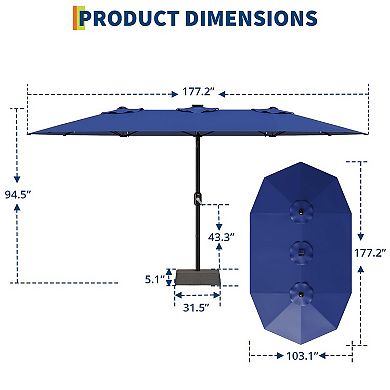 IDEALHOUSE Rectangular Patio Umbrella with Solar Lights
