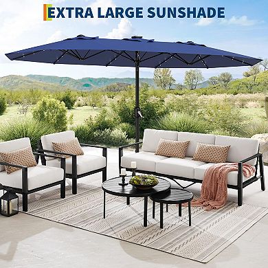 IDEALHOUSE Rectangular Patio Umbrella with Solar Lights