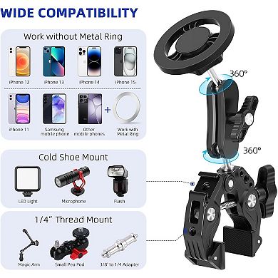 Magnetic Phone Mount, Magsafe Phone Holder with Super Clamp - Aluminium Alloy