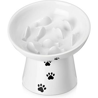 Slow Feeder Cat Bowl, Ceramic Cat Slow Feeder Bowl, 6 in Elevated, Anti Vomiting