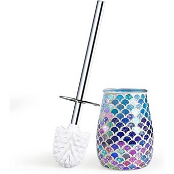 Mermaid Bathroom Toilet Brush and Holder Set Mosaic Glass, Non-Rustic Stainless, Luxury