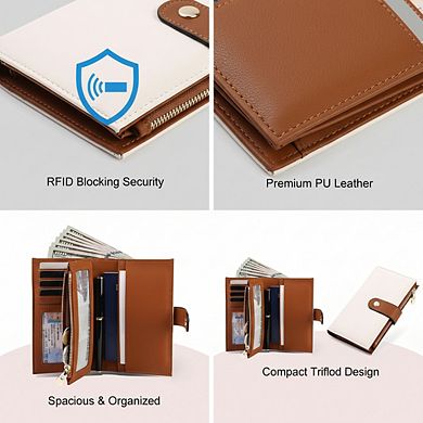 AKSZRI Women's RFID Leather Trifold Travel Clutch Wallet
