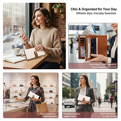 AKSZRI Women's RFID Leather Trifold Travel Clutch Wallet