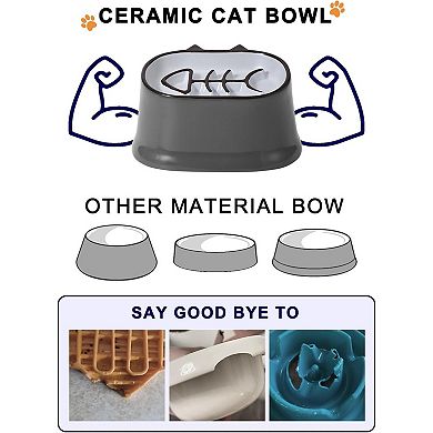 Slow Feeder Cat Bowl, Elevated Cat Food Bowl Tilted Design, Dog Slow Bowl No Black Chin