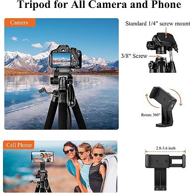 Camera Tripod for Cell Phone, Aluminum Professional Heavy Duty Camera Tripod Stand