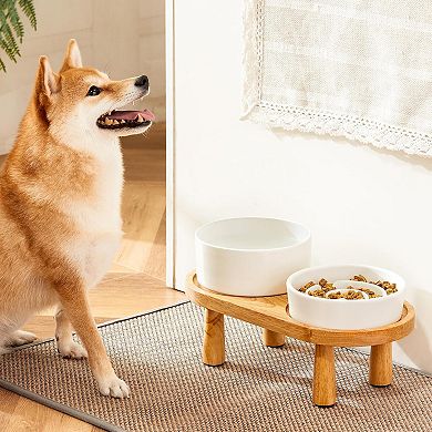 Ceramic Slow Feeder and Water Bowl Set, 6.0inch Ceramic Dog Bowls Elevated with Stand