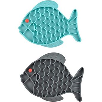 Slow Feeder Cat Bowls, 2 Pack Fish-Shaped Silicone Puzzle Feeders