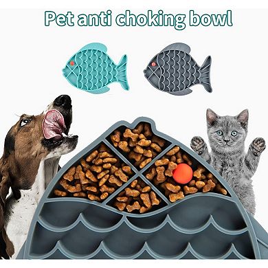 Slow Feeder Cat Bowls, 2 Pack Fish-Shaped Silicone Puzzle Feeders