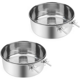 Pet Food Water Bowl with Clamp Holder Stainless Steel Feeding Cups Feeder
