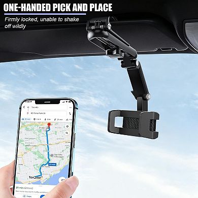 Car Sun Visor Phone Holder, Multifunctional 1080° Rotatable Retractable Vehicle Rearview