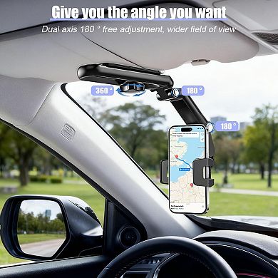 Car Sun Visor Phone Holder, Multifunctional 1080° Rotatable Retractable Vehicle Rearview