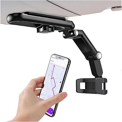 Car Sun Visor Phone Holder, Multifunctional 1080° Rotatable Retractable Vehicle Rearview
