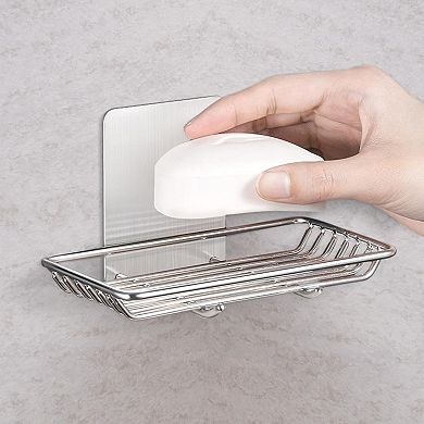 Self Adhesive Bar Soap Dish for Shower, Bathroom Soap Holder Wall Mount, Stainless Steel