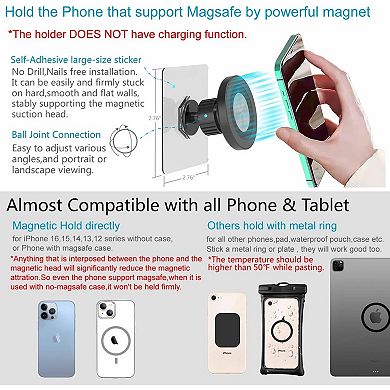 MagSafe Wall Mount Magnetic Phone Holder, Self-Adhesive, 360 Rotatable, Waterproof