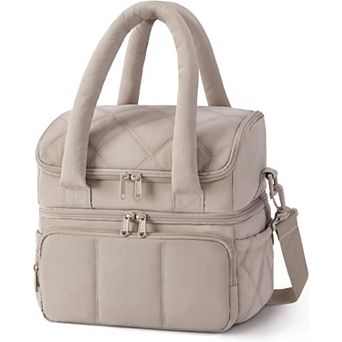 AKSZRI Stylish Insulated Lunch Tote for Women - Leakproof, Large Capacity in Camel