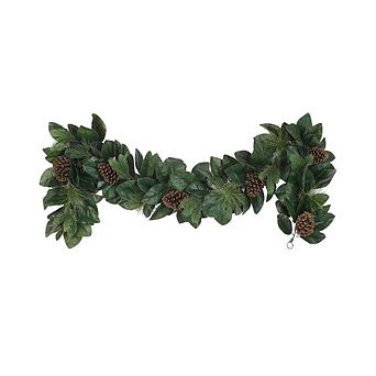 6-Ft Magnolia Leaves Pine Cones Garland