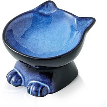 Slanted Elevated Cat Bowls: 5 Inch Ceramic Raised Cat Food Bowl for Protecting Pet's Spine