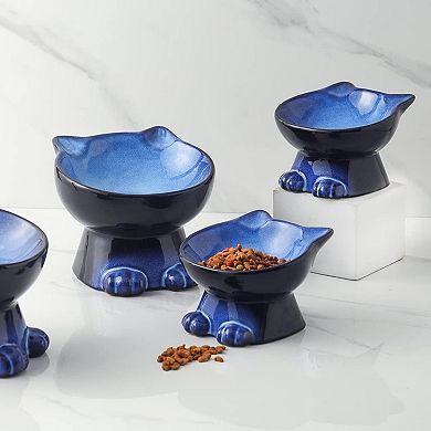 Slanted Elevated Cat Bowls: 5 Inch Ceramic Raised Cat Food Bowl for Protecting Pet's Spine