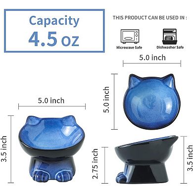 Slanted Elevated Cat Bowls: 5 Inch Ceramic Raised Cat Food Bowl for Protecting Pet's Spine