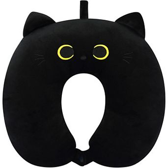 Kids Travel Pillow, Black Cat Cartoon Headrest & Neck Pillow, Soft U Shaped Travel Pillow