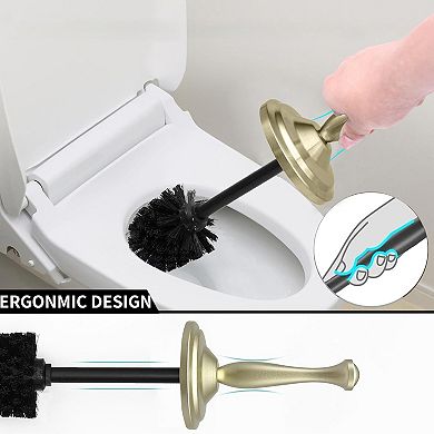 Satin Matte Soft Gold Toilet Bowl Brush with Holder, Durable Cleaning Tool, Modern Design
