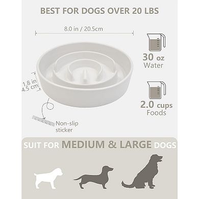 Ceramic Slow Feeder Dog Bowls, 2.0 Cups Slow Feeder for Medium and Large Dogs 30oz