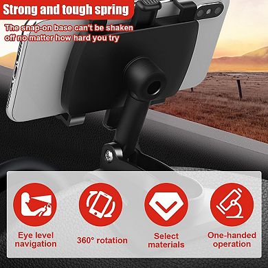 Car Phone Mount, 360° Rotatable ABS Auto Rearview Mirror Cellphone Bracket Clip