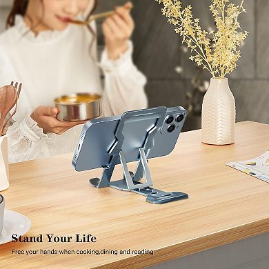 Phone Stand for Desk, Adjustable Cell Phone Stands, Foldable Metal Phone Stands