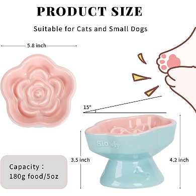 Raised Slow Feeder Bowl, Ceramic Elevated and Titled Glass Food Bowl Small Dogs Slow Feeder