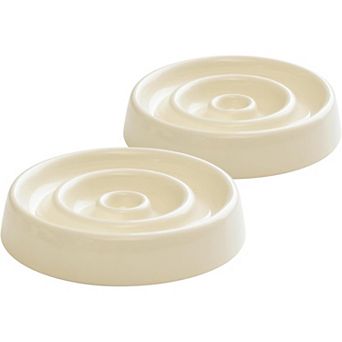 Ceramic Slow Feeder for Cats, Slow Food Bowl, Circle Shape (Bowl x 2 - Cream, 6inch)