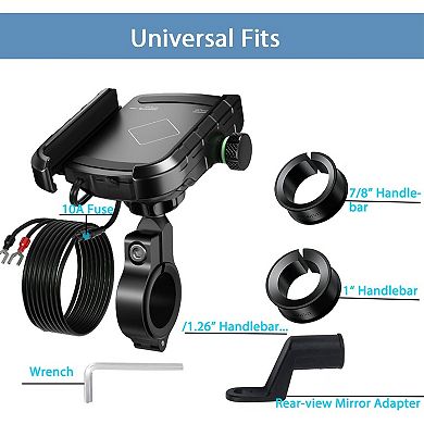 Motorcycle Phone Mount USB Charger Handlebar/Rear-View Mirror Cellphone Holder Aluminum