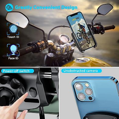 Motorcycle Phone Mount USB Charger Handlebar/Rear-View Mirror Cellphone Holder Aluminum