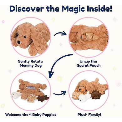 Plush Labradoodle Dog Pillow with 4 Surprise Puppies Inside - Soft Puppy Toys