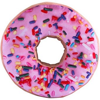 Round Throw Pillow 14 Inch Pink Donut, 3D Digital Print Decorative Funny Food Shaped Pillow