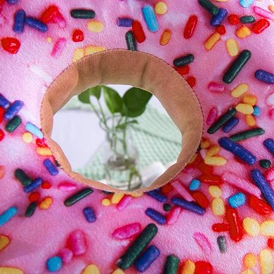 Round Throw Pillow 14 Inch Pink Donut, 3D Digital Print Decorative Funny Food Shaped Pillow