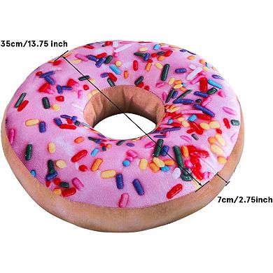 Round Throw Pillow 14 Inch Pink Donut, 3D Digital Print Decorative Funny Food Shaped Pillow