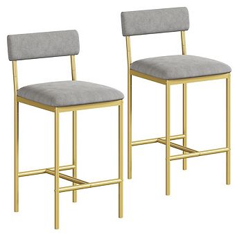 Farmhouse Bar Stool Set of Two with Upholstered Back and Metal Frame