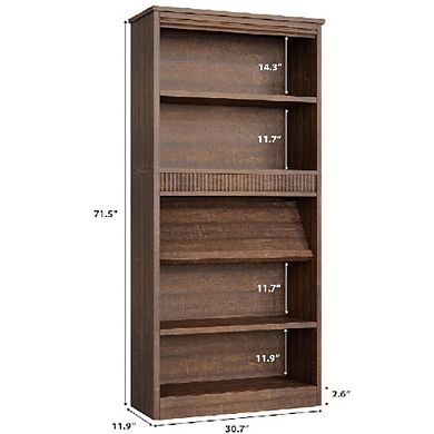 Farmhouse Bookcase with Display Rack & Fluted Design, 5-Tier Tall Bookshelf