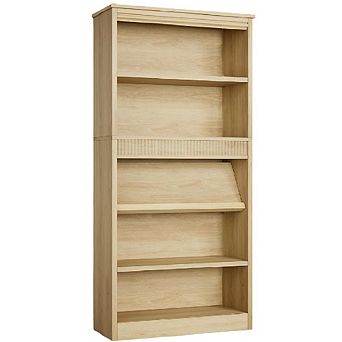 Farmhouse Bookcase with Display Rack & Fluted Design, 5 tier Tall Bookshelf